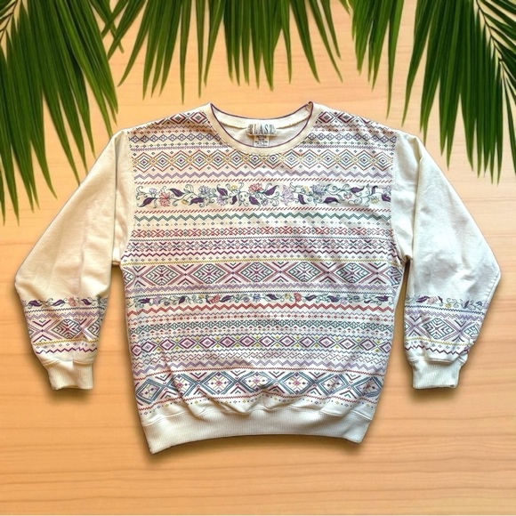 Vintage BLAST Petites Cream Floral Geometric Print Sweatshirt – Size M - Picture 1 of 12